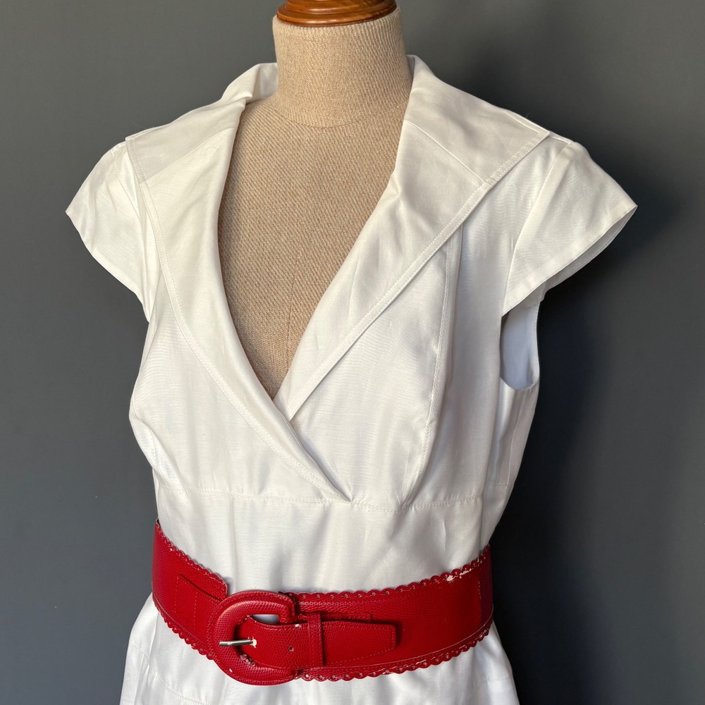 Kay Unger Floral Embroidered Fit & Flare Dress | Size 12 | White Red Retro